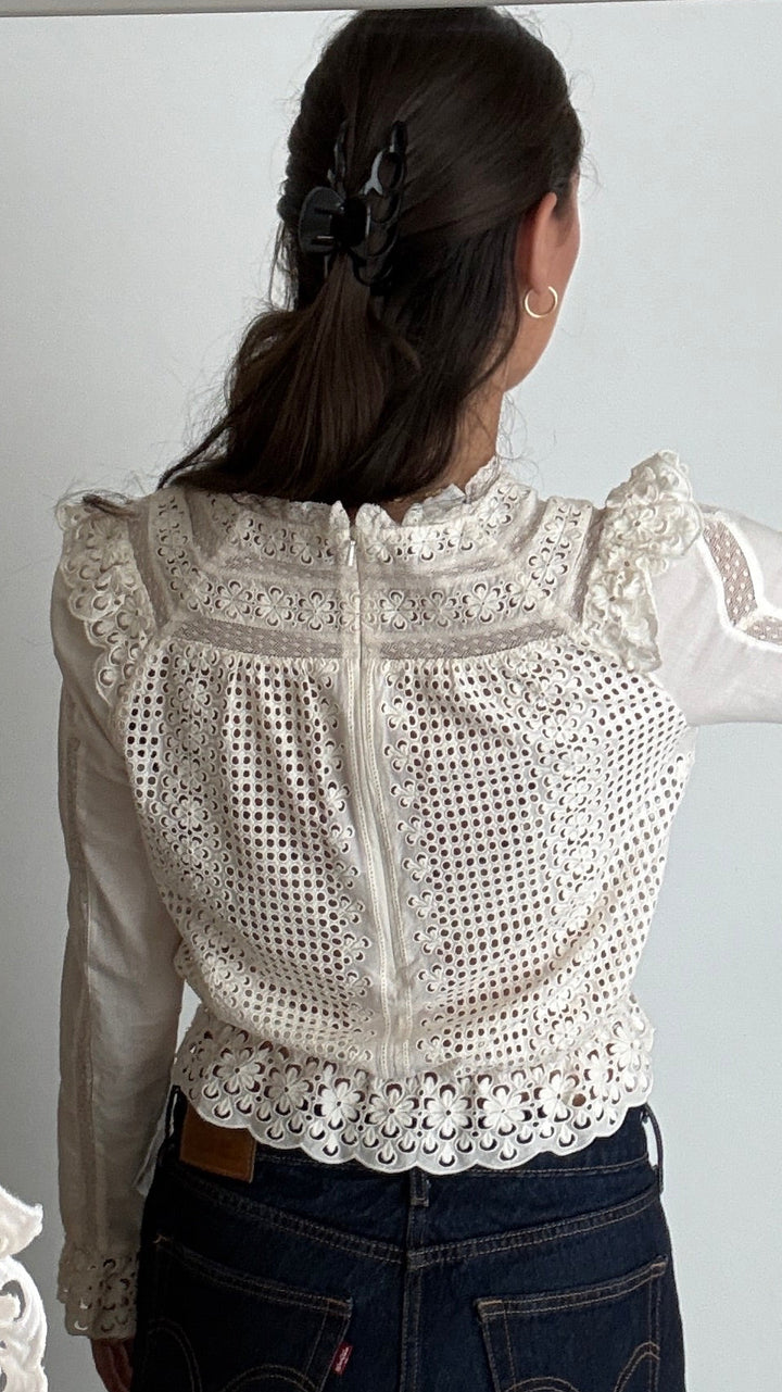 Zimmerman White Cotton Lace Ruffled Blouse Size 1