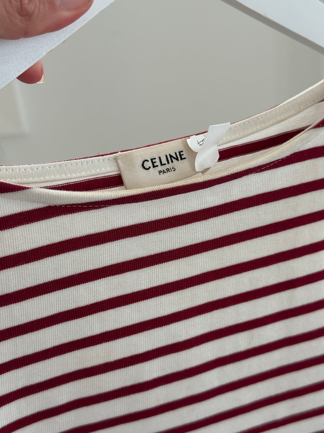 Celine White and Red Striped Cotton Shirt Size M