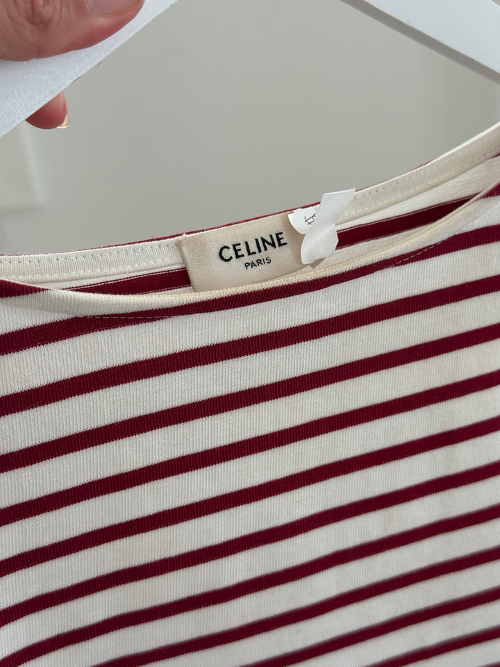 Celine White and Red Striped Cotton Shirt Size M