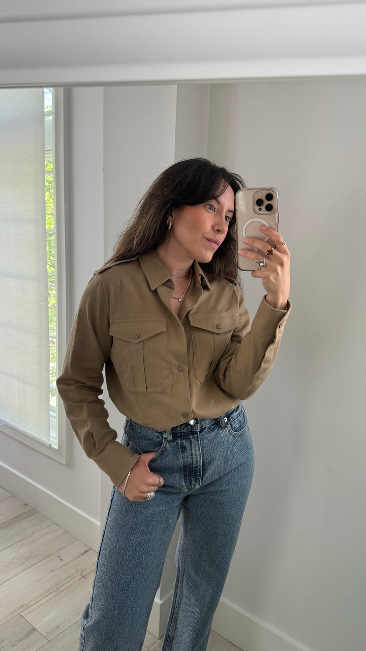 Celine Tan Denim Long Sleeve Button Up Size S
