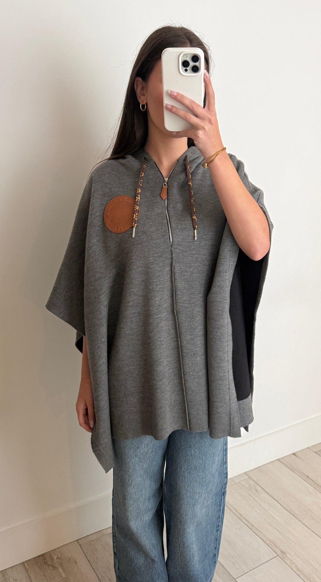 Louis Vuitton Grey Cashmere-Cotton Blend Poncho Size S
