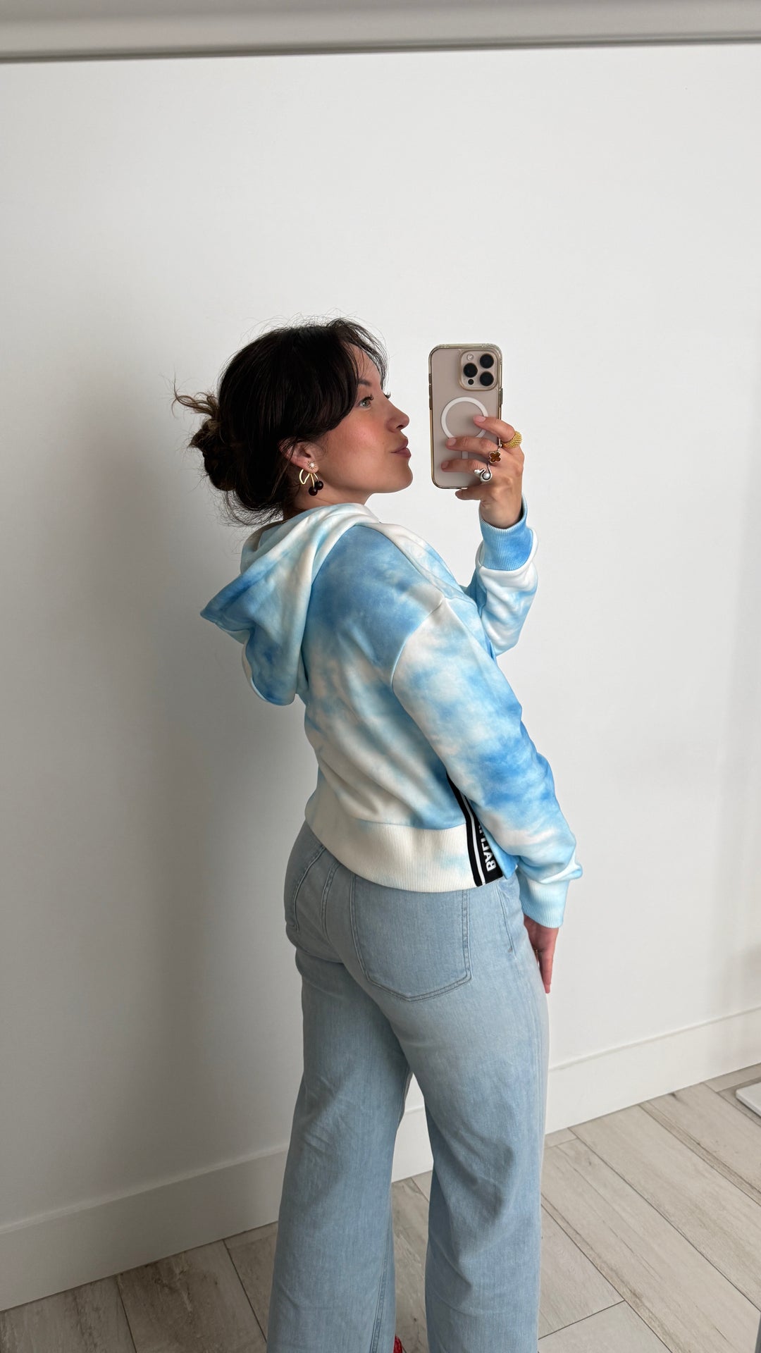 Balmain Blue & White Cotton Tie-dye Cropped Hoodie Size XS