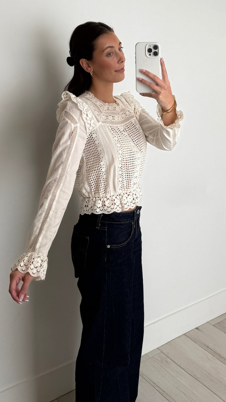 Zimmerman White Cotton Lace Ruffled Blouse Size 1