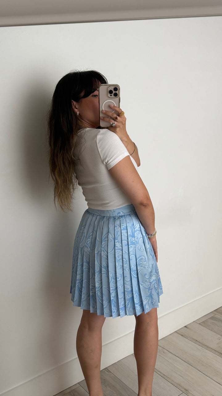 Versace Blue Printed Pleated Skirt Size 40