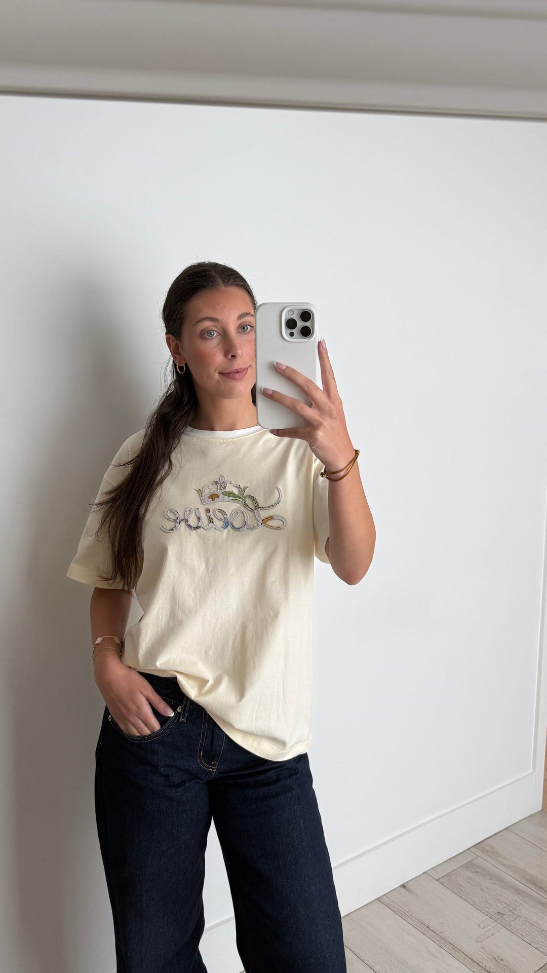 Loewe Cream Cotton T-Shirt with Stitched Logo Size M