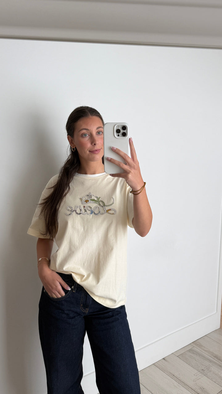 Loewe Cream Cotton T-Shirt with Stitched Logo Size M