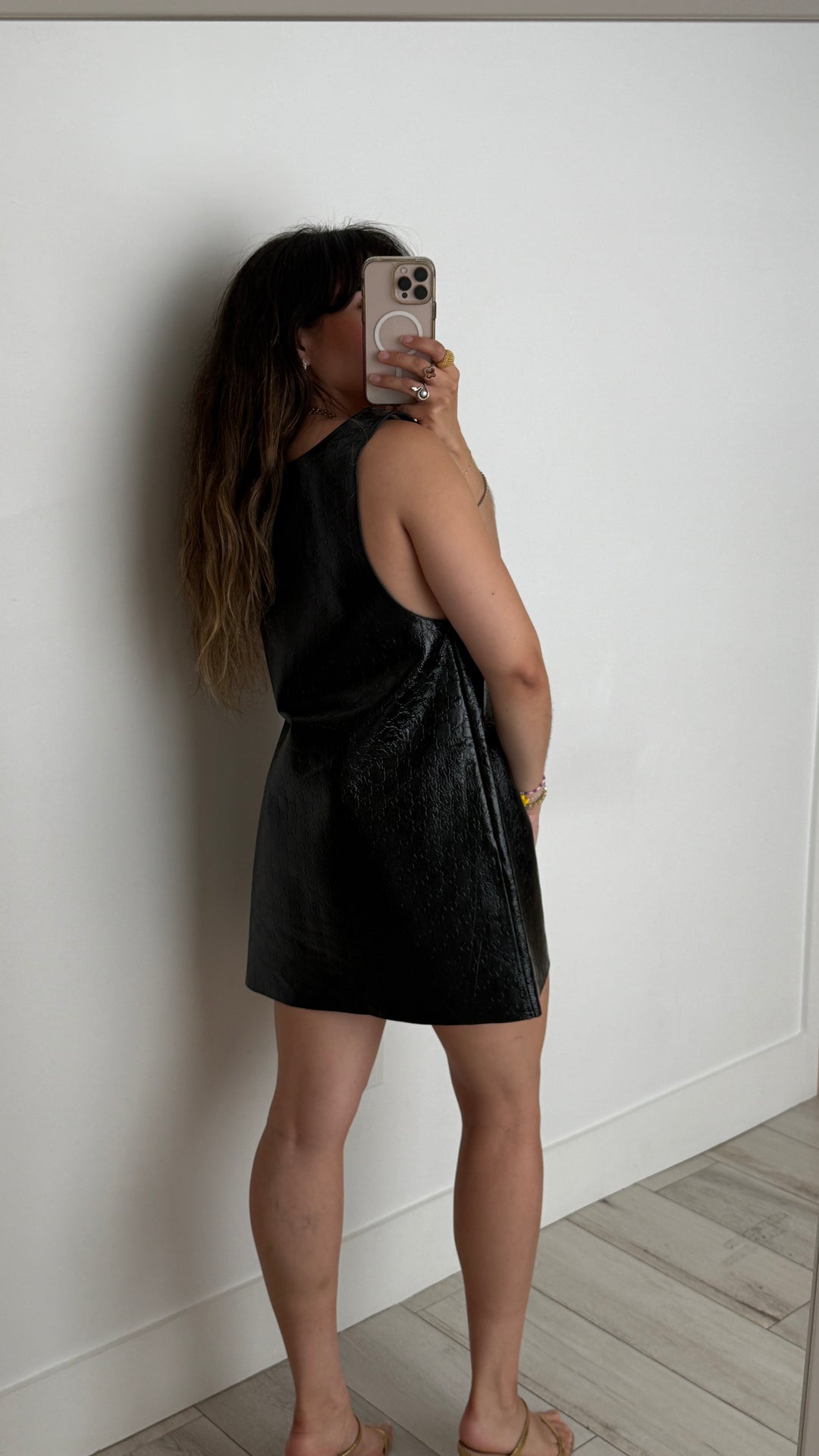 Gucci Black Shiny Mini Dress with Embossed GG Monogram Size 40