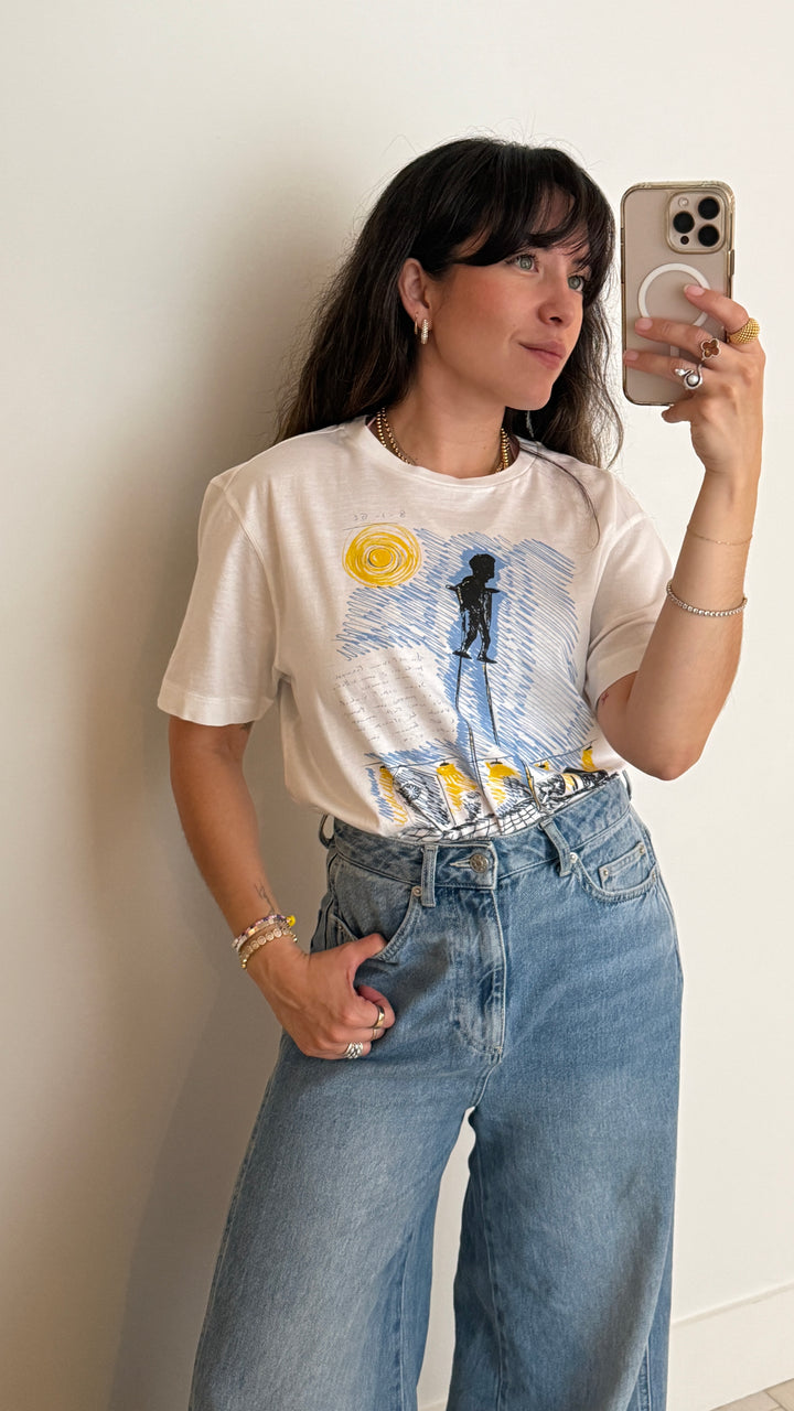 Fendi White T-Shirt with Multicolour Illustrative Graphic Size 52