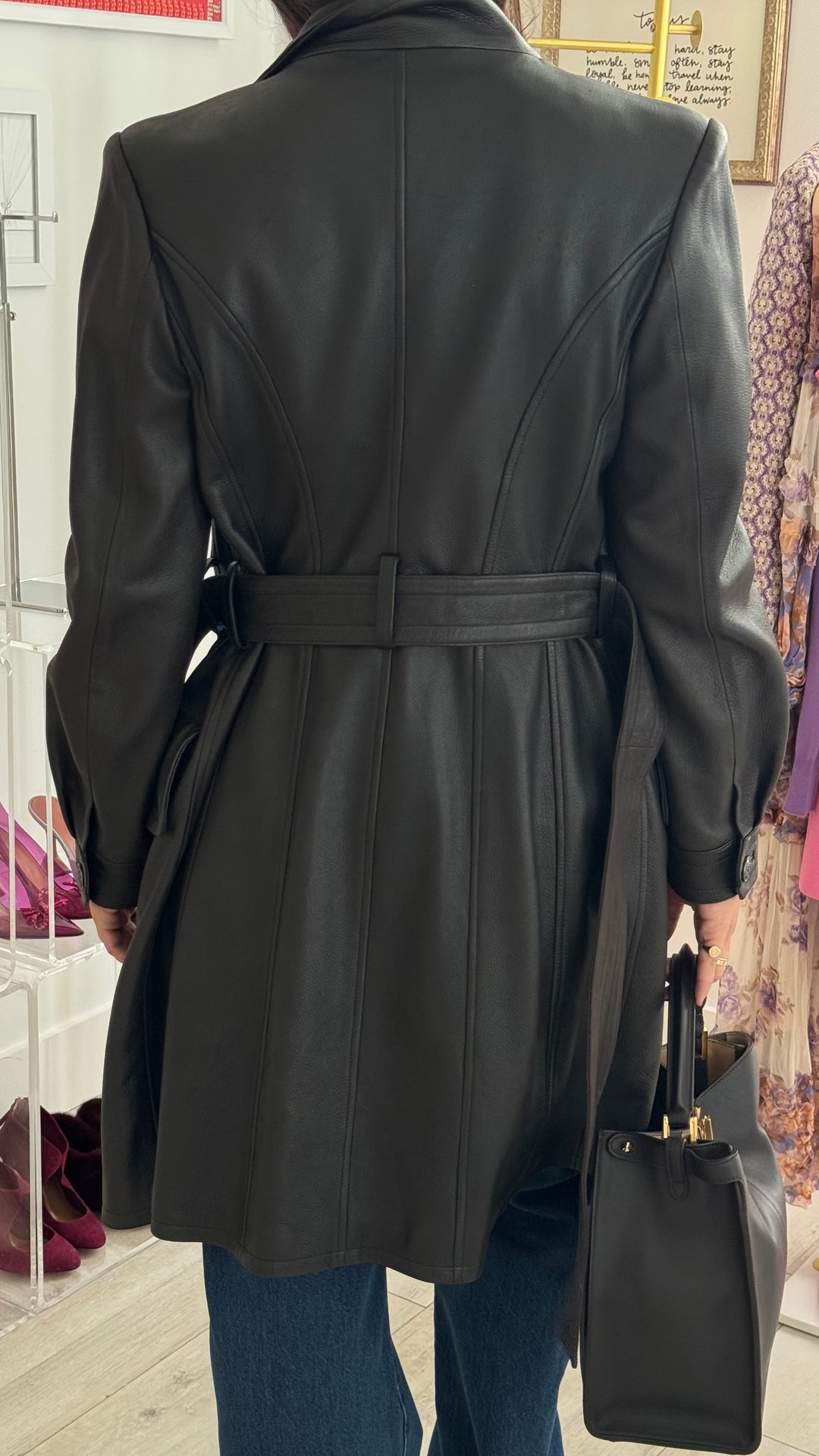 Pre-Loved Chanel™ Black Leather Trench Coat Size 40