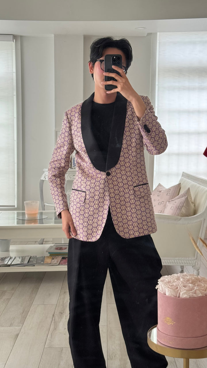 Gucci Purple & Gold Cotton Blend Woven Brocade Blazer Size 40