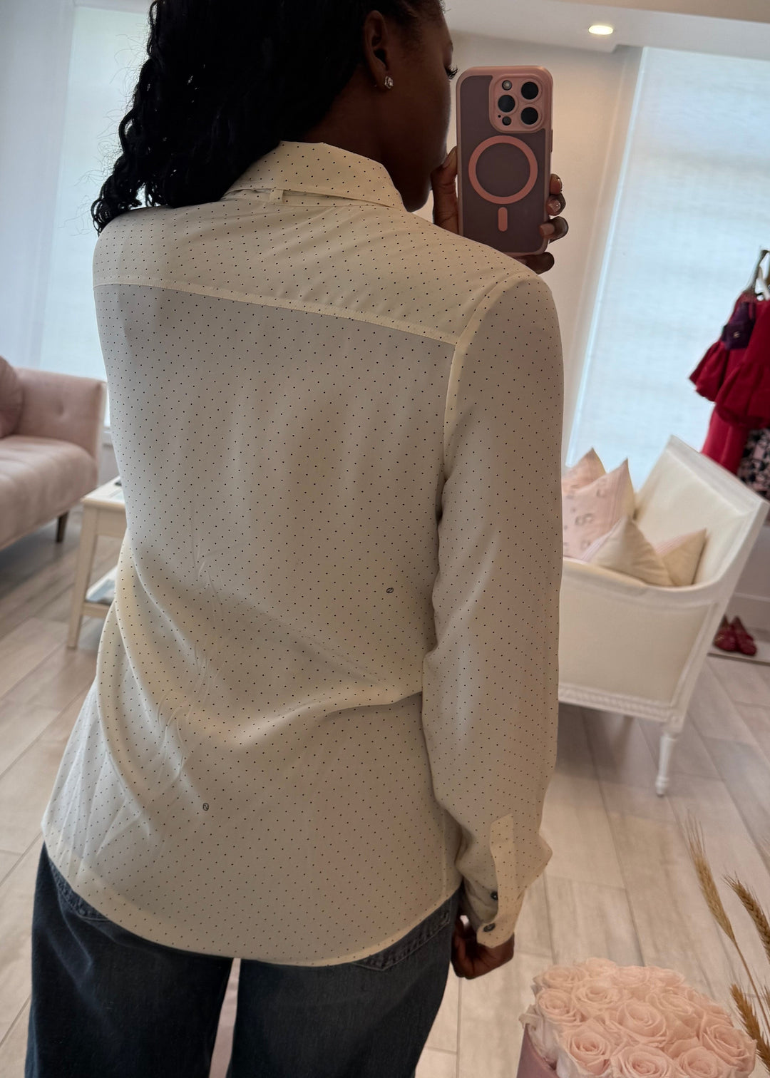 Gucci Ivory Silk Polka Dot Shirt with Tie Detail Size 44