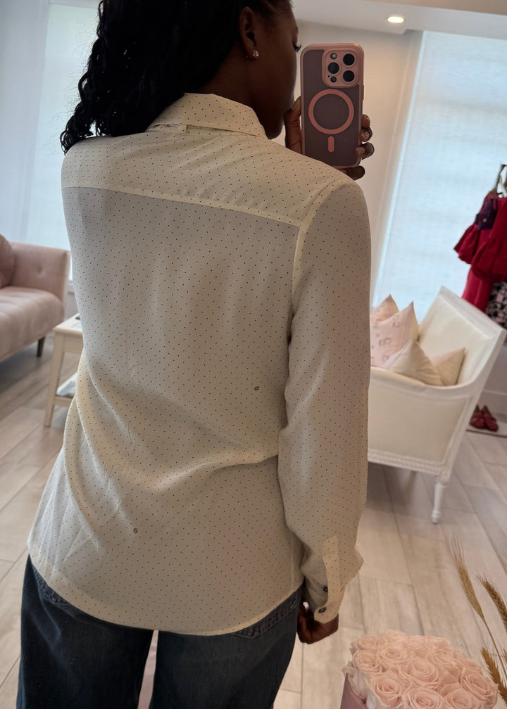 Gucci Ivory Silk Polka Dot Shirt with Tie Detail Size 44