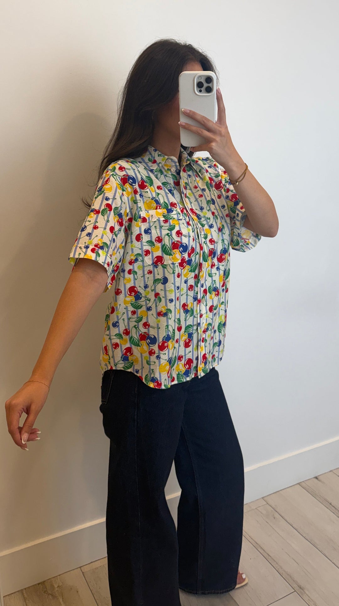 Gucci Cotton Multicolour Stripe and Cherries Print Shirt Size 38