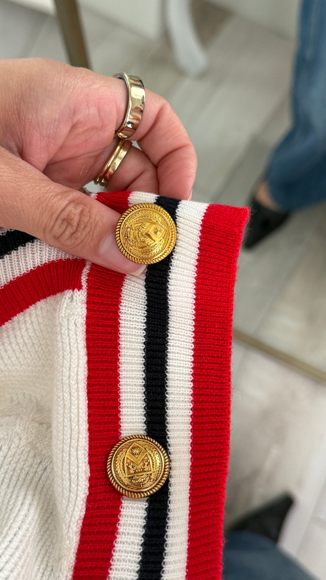 Gucci White Knit & Red Accent Cardigan Size M