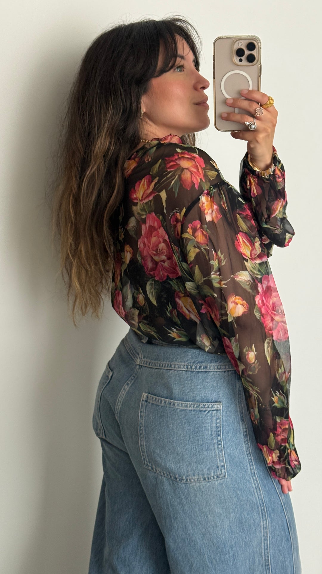 Dolce & Gabbana Black Silk Floral Print Blouse Size 46