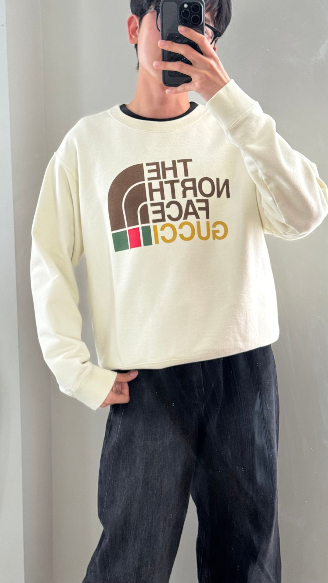 Gucci x The North Face White Cotton Logo Crewneck Sweatshirt Size XS