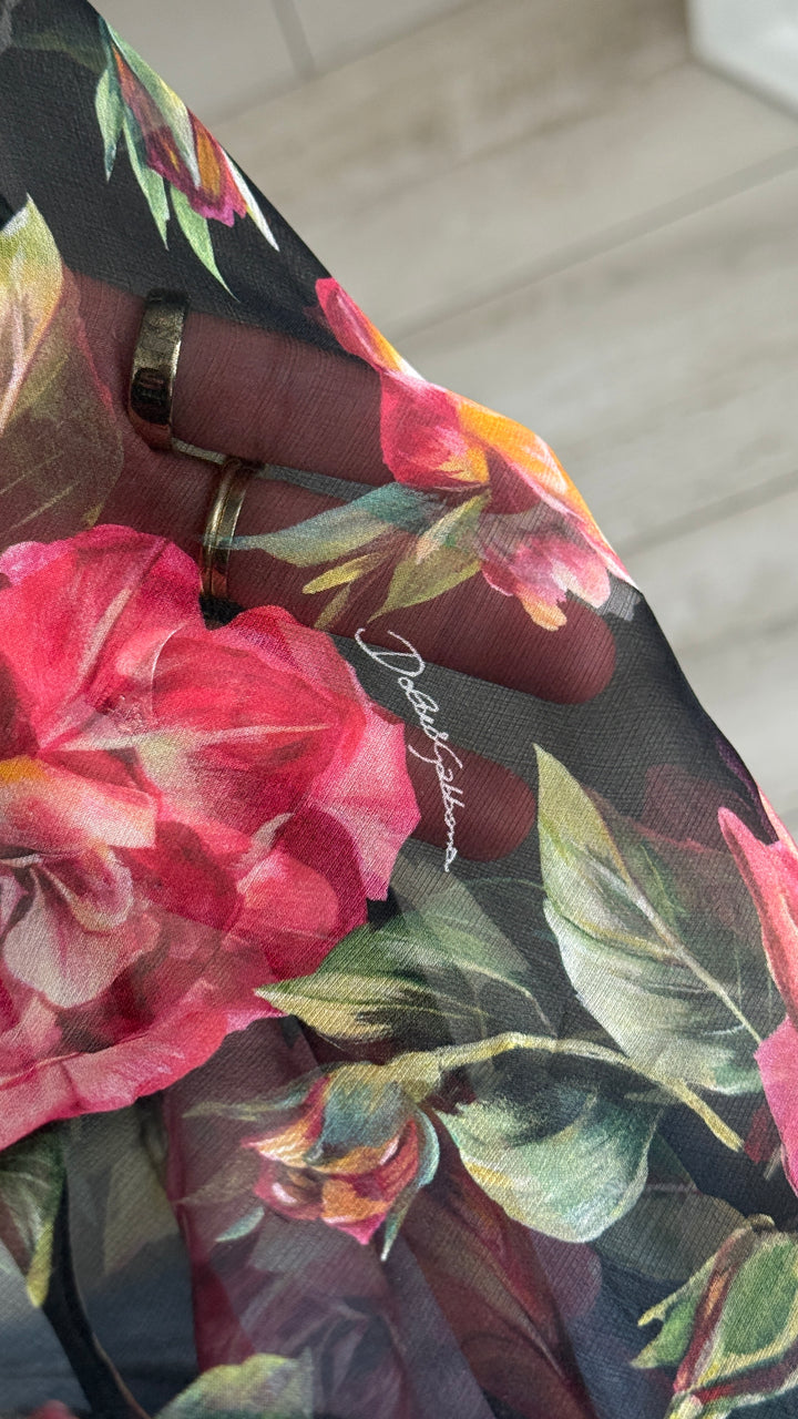 Dolce & Gabbana Black Silk Floral Print Blouse Size 46