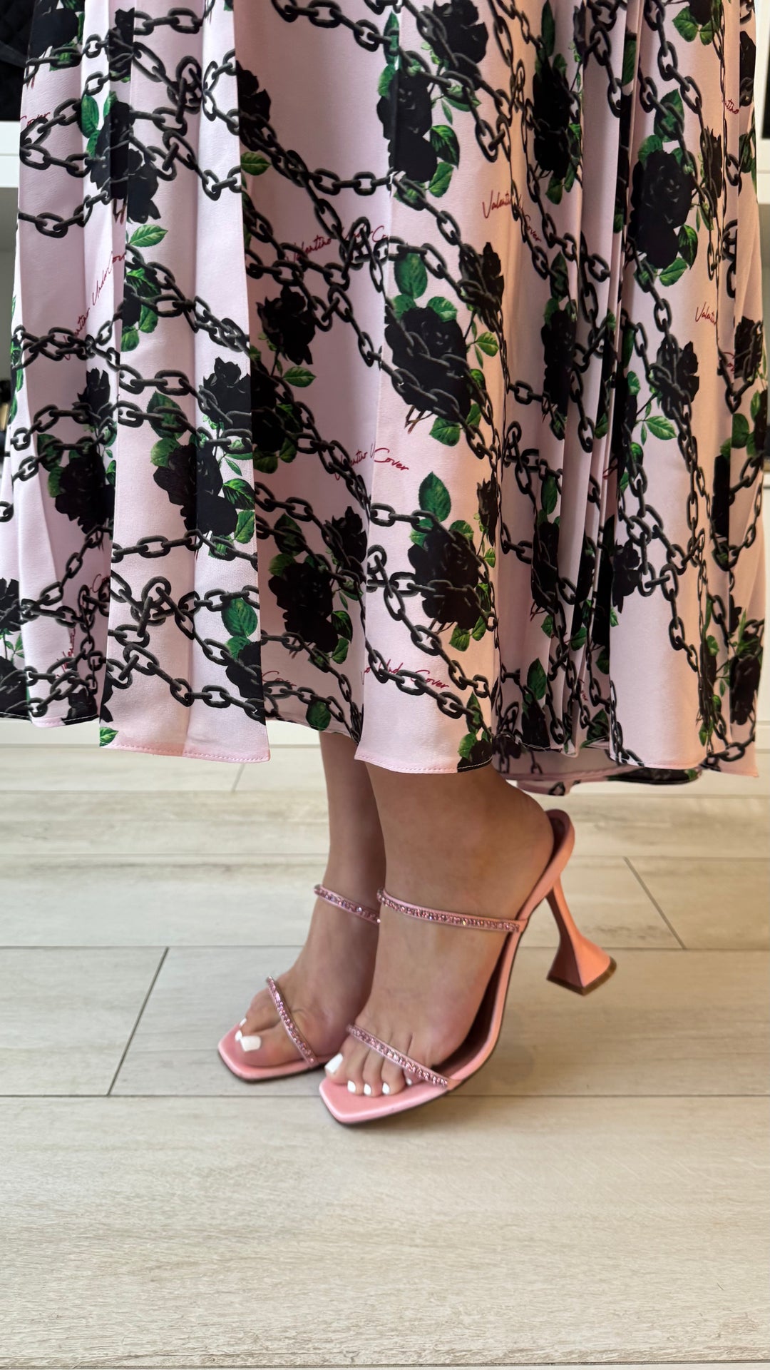 Valentino Pink & Black Printed Two-Piece Blouse & Skirt Set