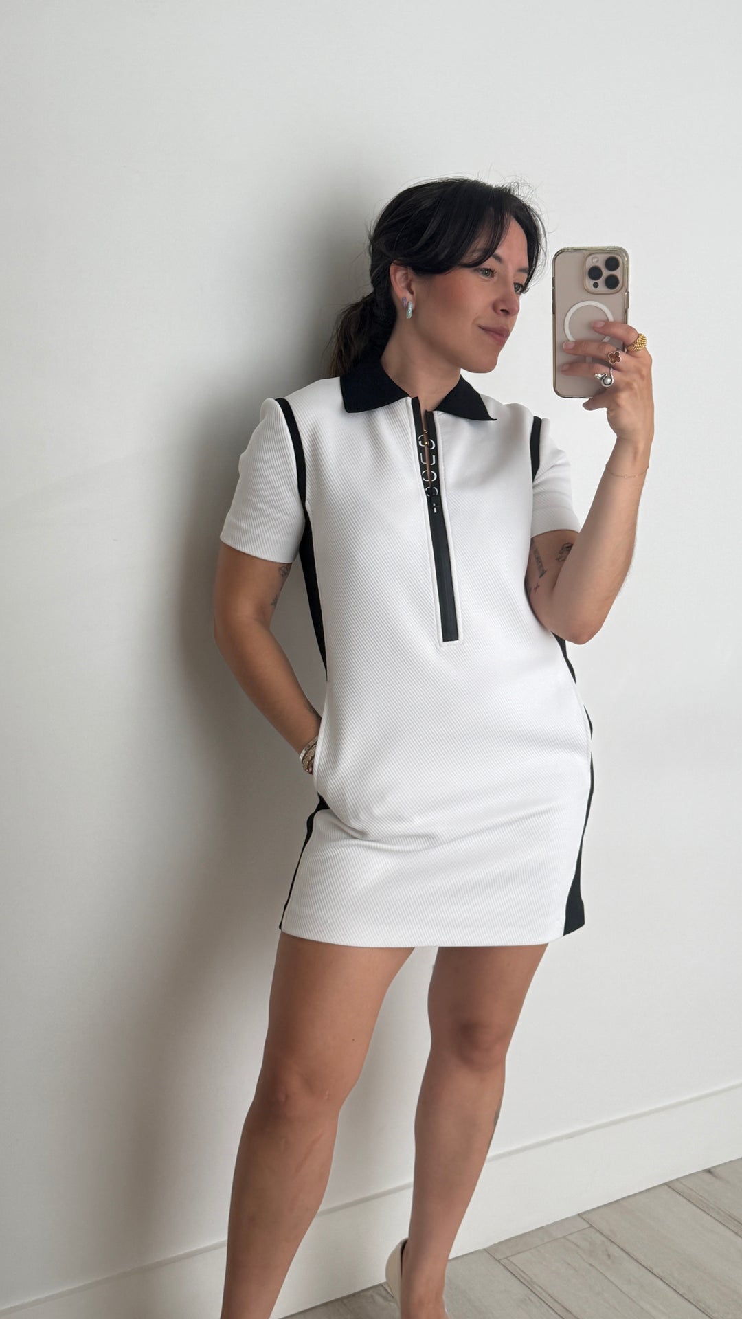 Gucci Black and White Polo Dress with Logo Detail Size XS