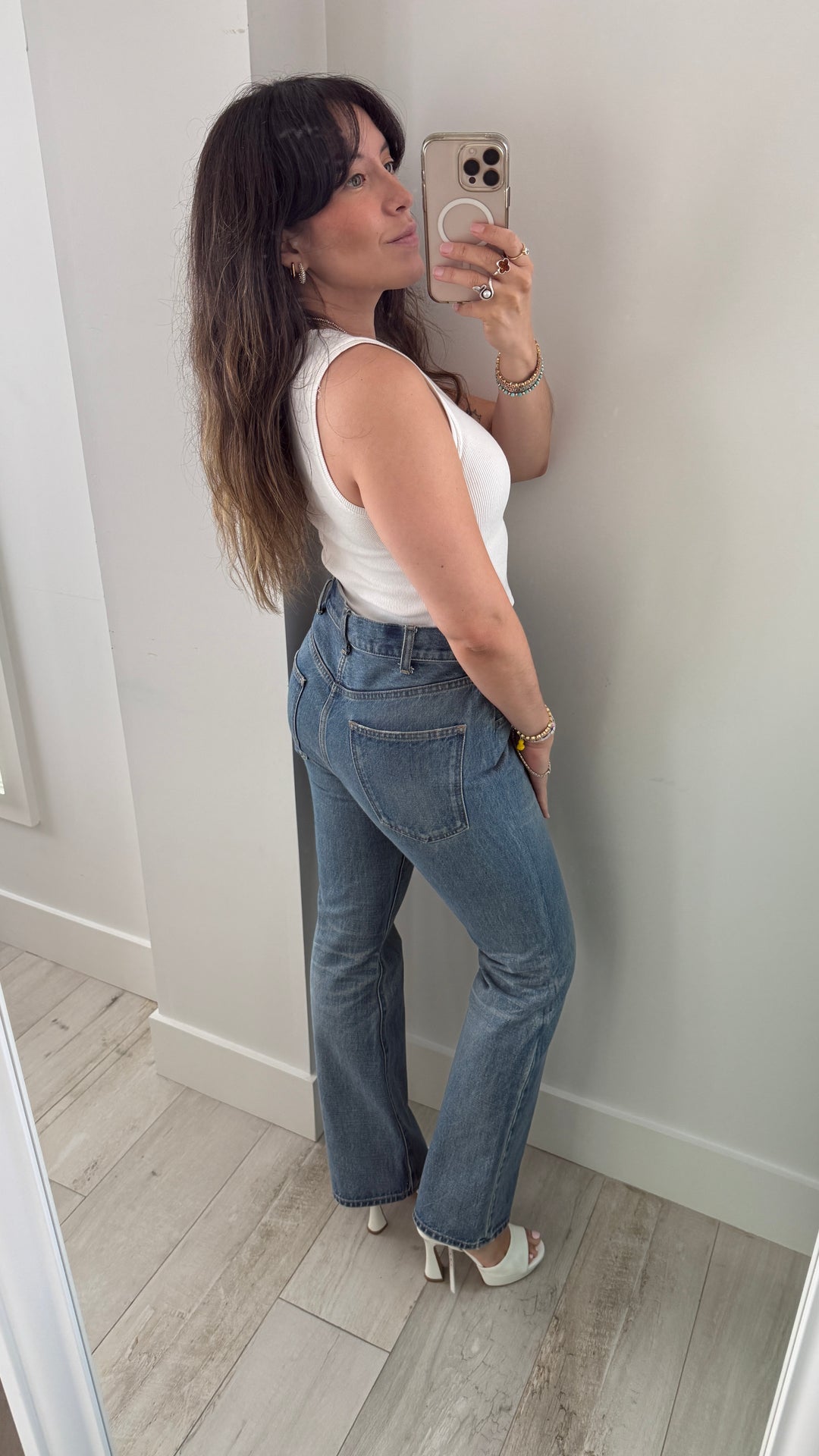Celine Blue Denim Mid-Rise Dylan Flared Jeans Size 30