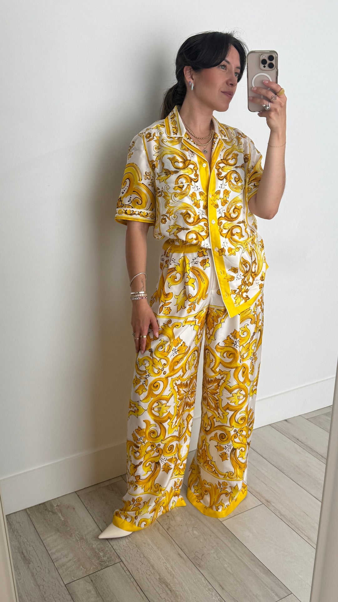 Dolce & Gabbana Yellow and White Printed Set Size 38
