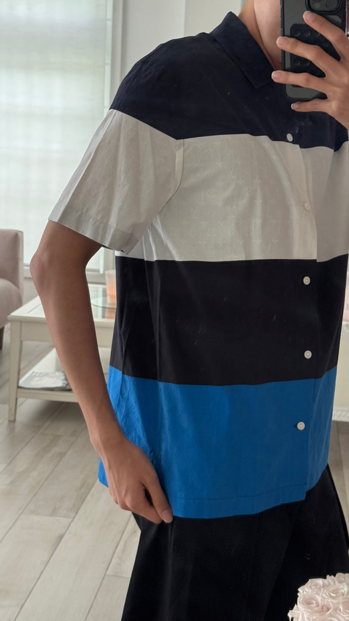 Louis Vuitton Men's Blue & White Cotton Short Sleeve Button Up Size M