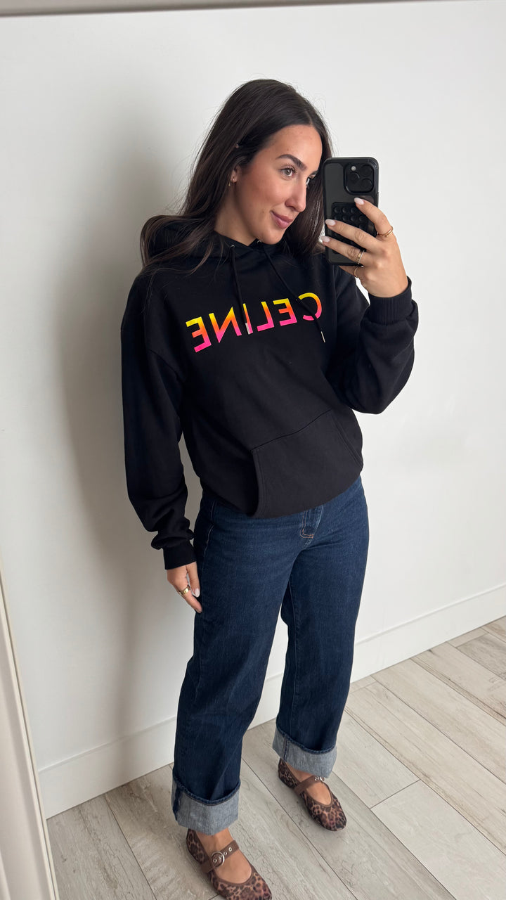 Celine Black Hoodie with Sunset Ombré Logo Size S