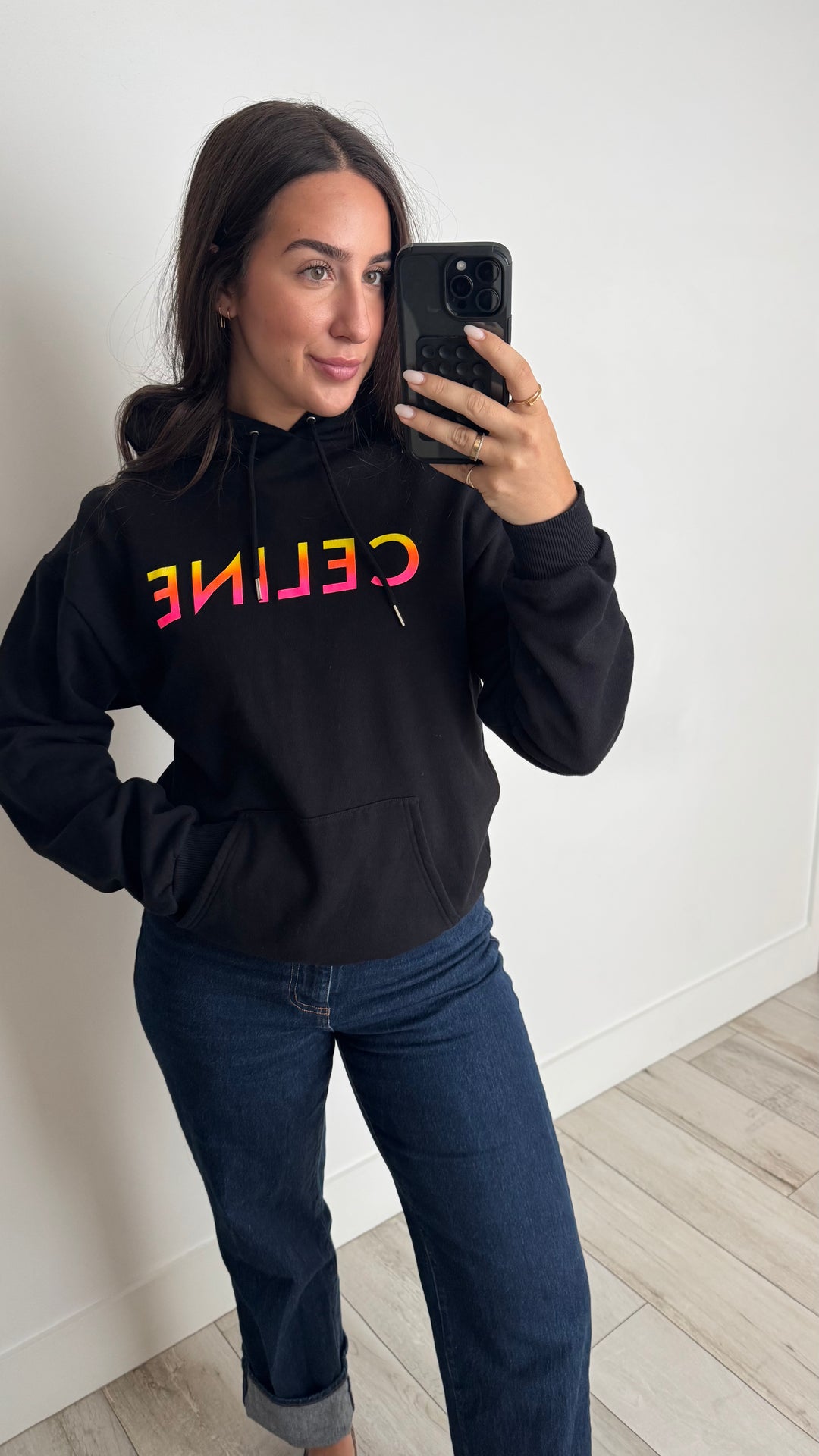 Celine Black Hoodie with Sunset Ombré Logo Size S
