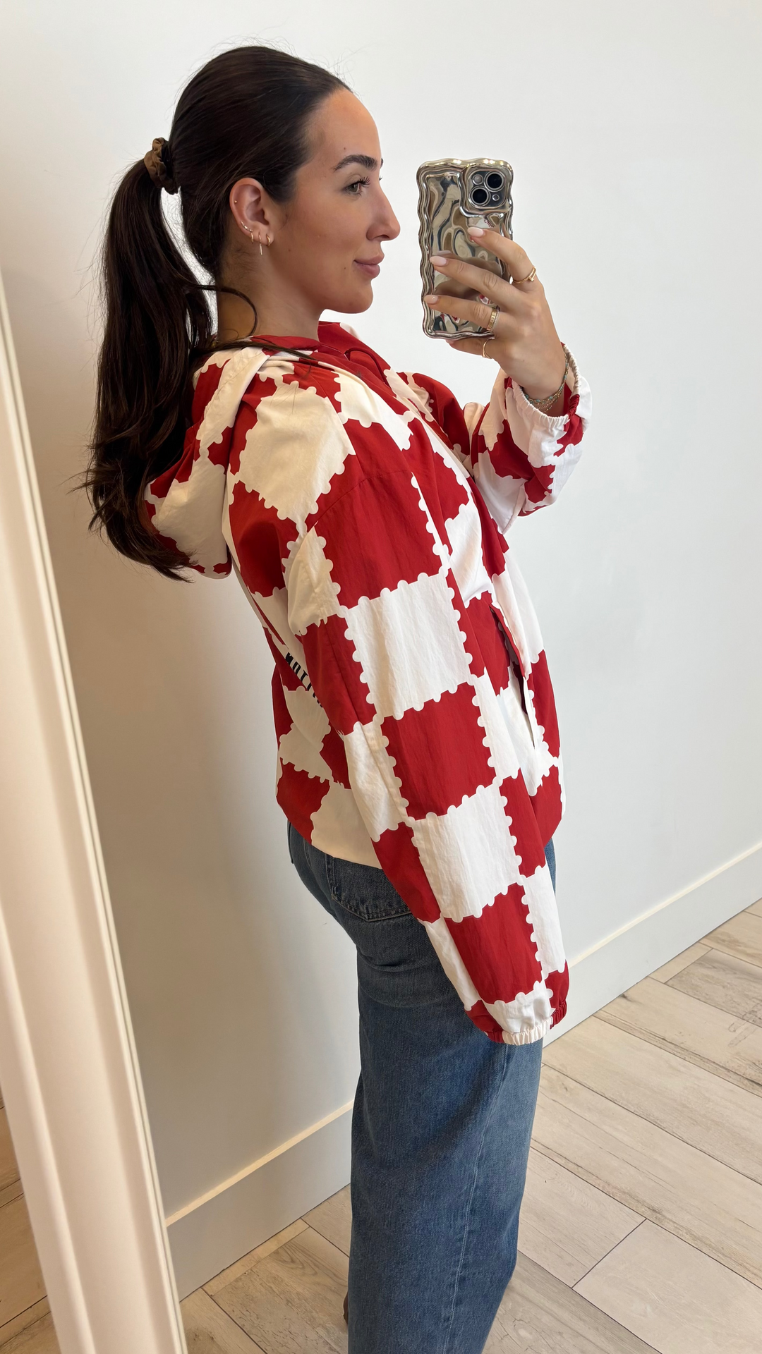 Louis Vuitton White and Red Check Print Shirt with Lace Detail Size 48