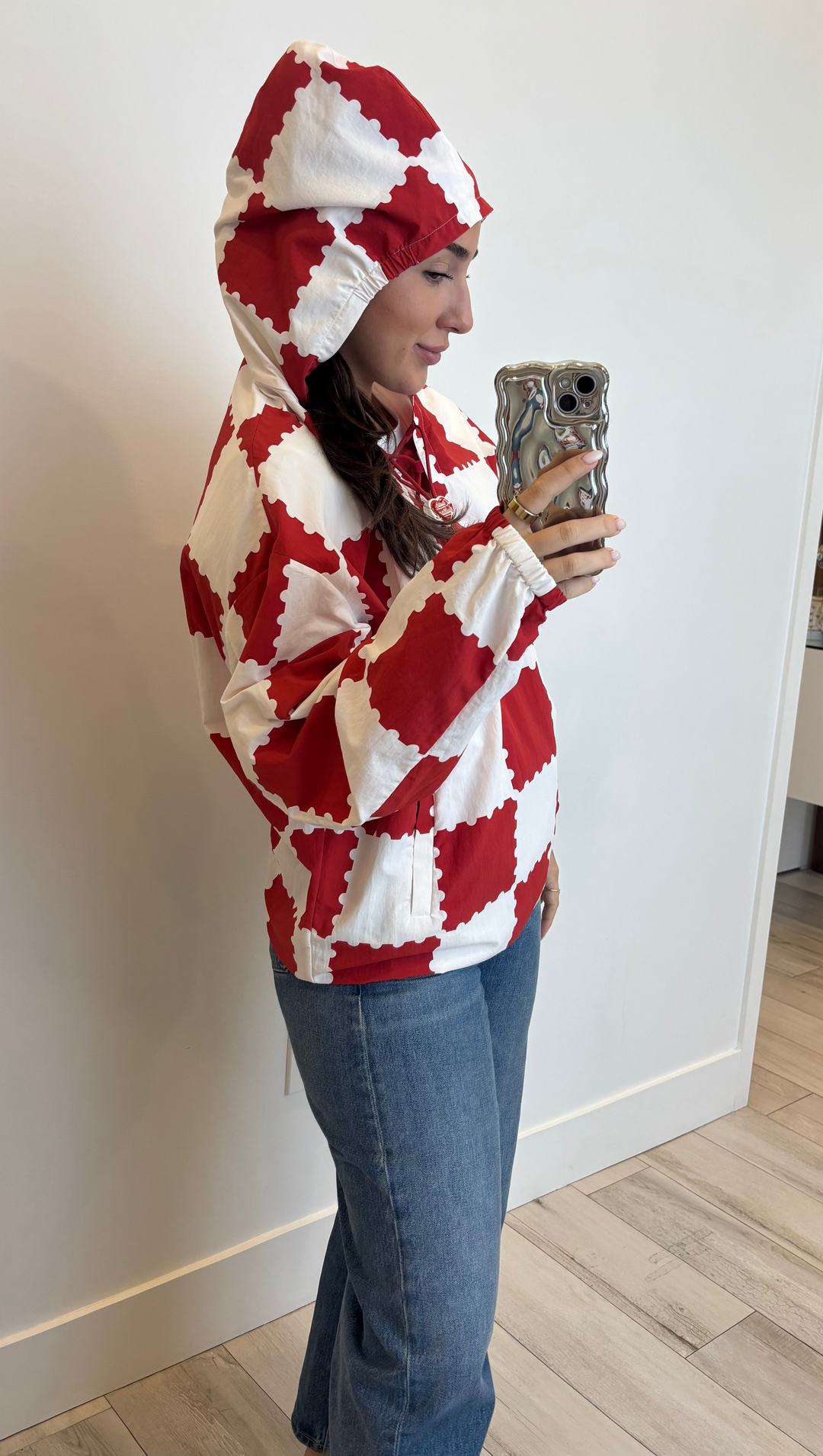 Louis Vuitton White and Red Check Print Shirt with Lace Detail Size 48
