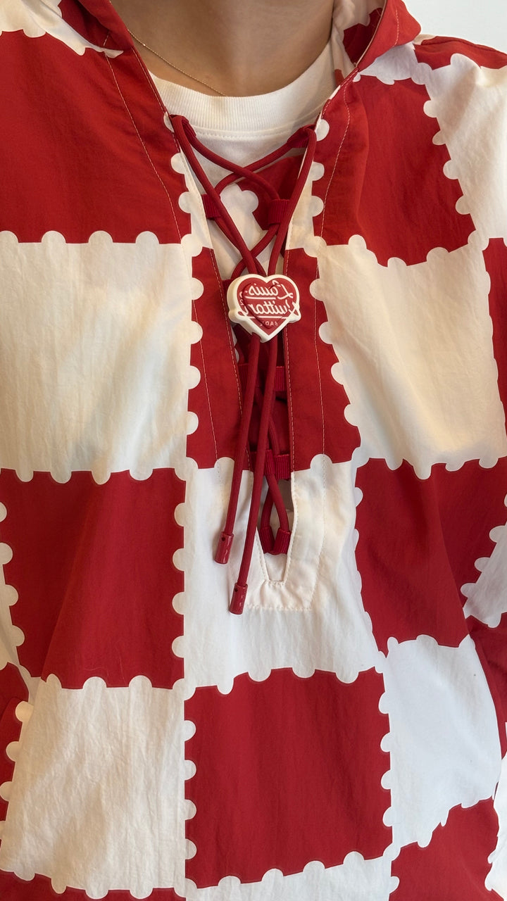 Louis Vuitton White and Red Check Print Shirt with Lace Detail Size 48