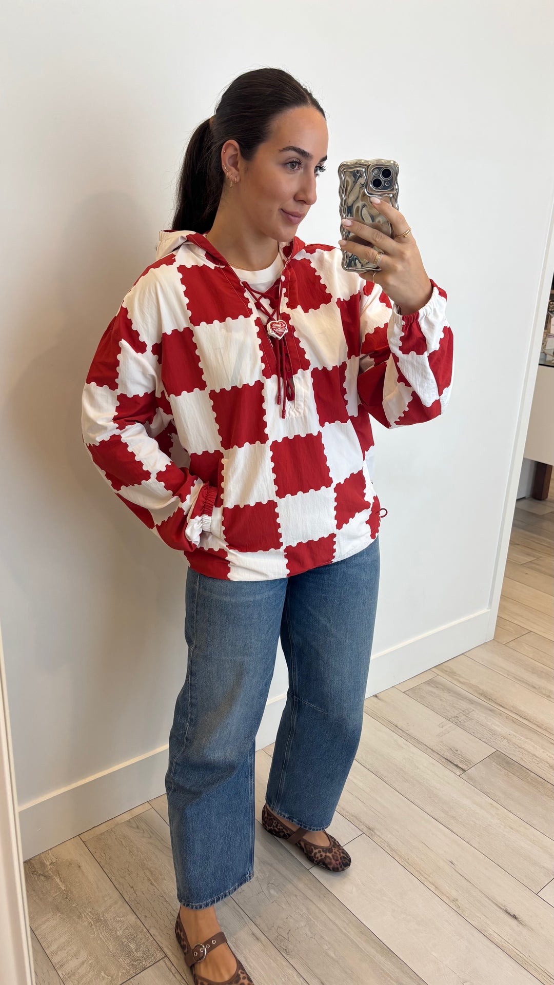 Louis Vuitton White and Red Check Print Shirt with Lace Detail Size 48