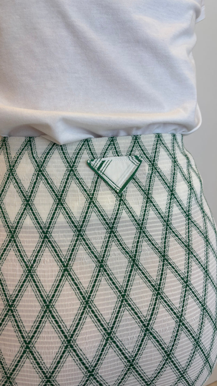 Prada Green and White Pencil Skirt with Ruffle Detail Size 42