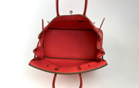 Excellent Pre-Loved Bright Rosy Red Grained Leather Top Handle Bag(interior)