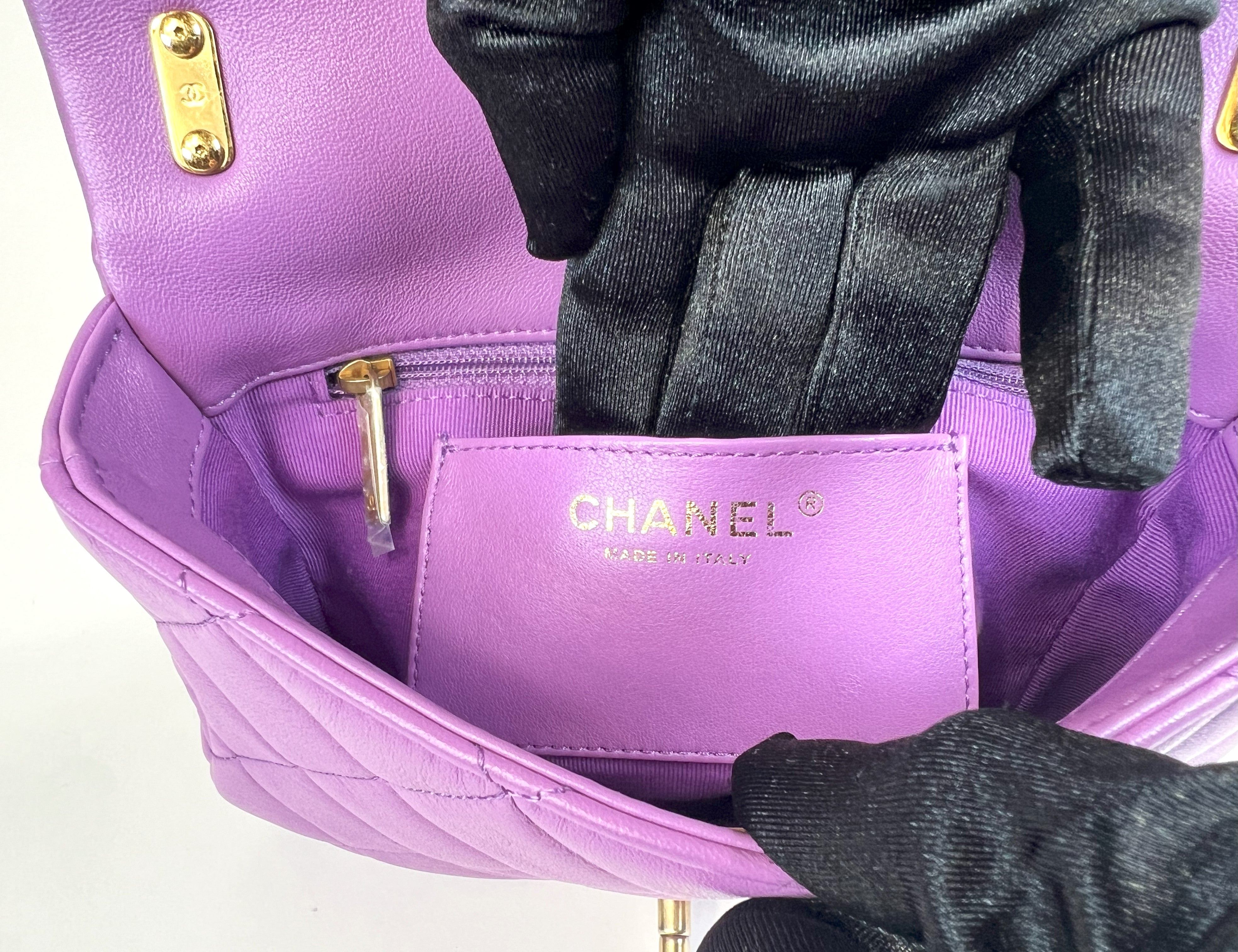 Pre Loved Chanel Purple Lambskin Leather Chunky Chain Flap Bag Luxury Finds Consignment