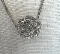 Excellent Pre-Loved Silver Tone Crystal Embellished 3-Tier Camellia Pendant Necklace. (close up)