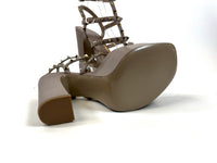 Excellent Pre-Loved Mauve Leather Studded Strappy Platform Block Heel Sandals.(bottom)