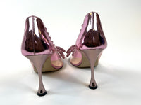 Excellent Pre-Loved Pink PVC Point Toe Heels with Crystal Embellished Double Bow and Details. (back)