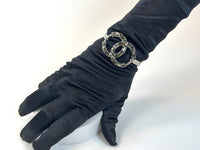 Excellent Pre-Loved Dark Silver Tone Bracelet with Crystal Embellished Logo Clasp(on wrist)