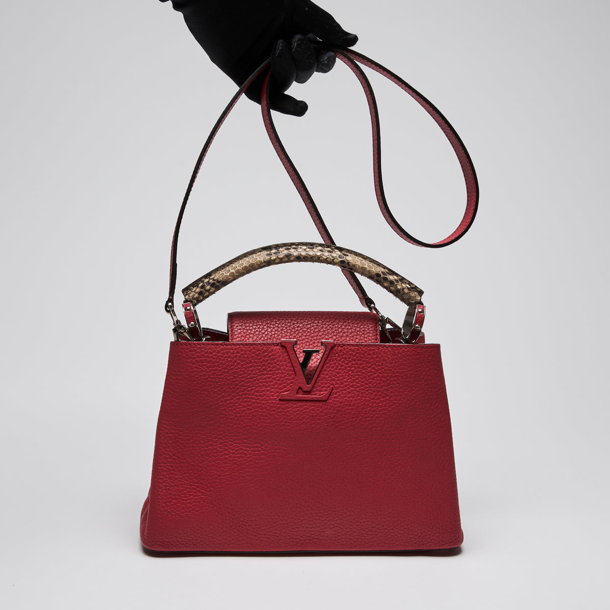 Louis Vuitton Red Taurillon Leather & Python Capuccine BB Handbag