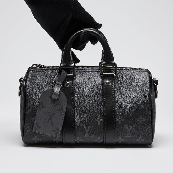 Louis Vuitton Black Monogram Eclipse Keepall Bandouliere 25