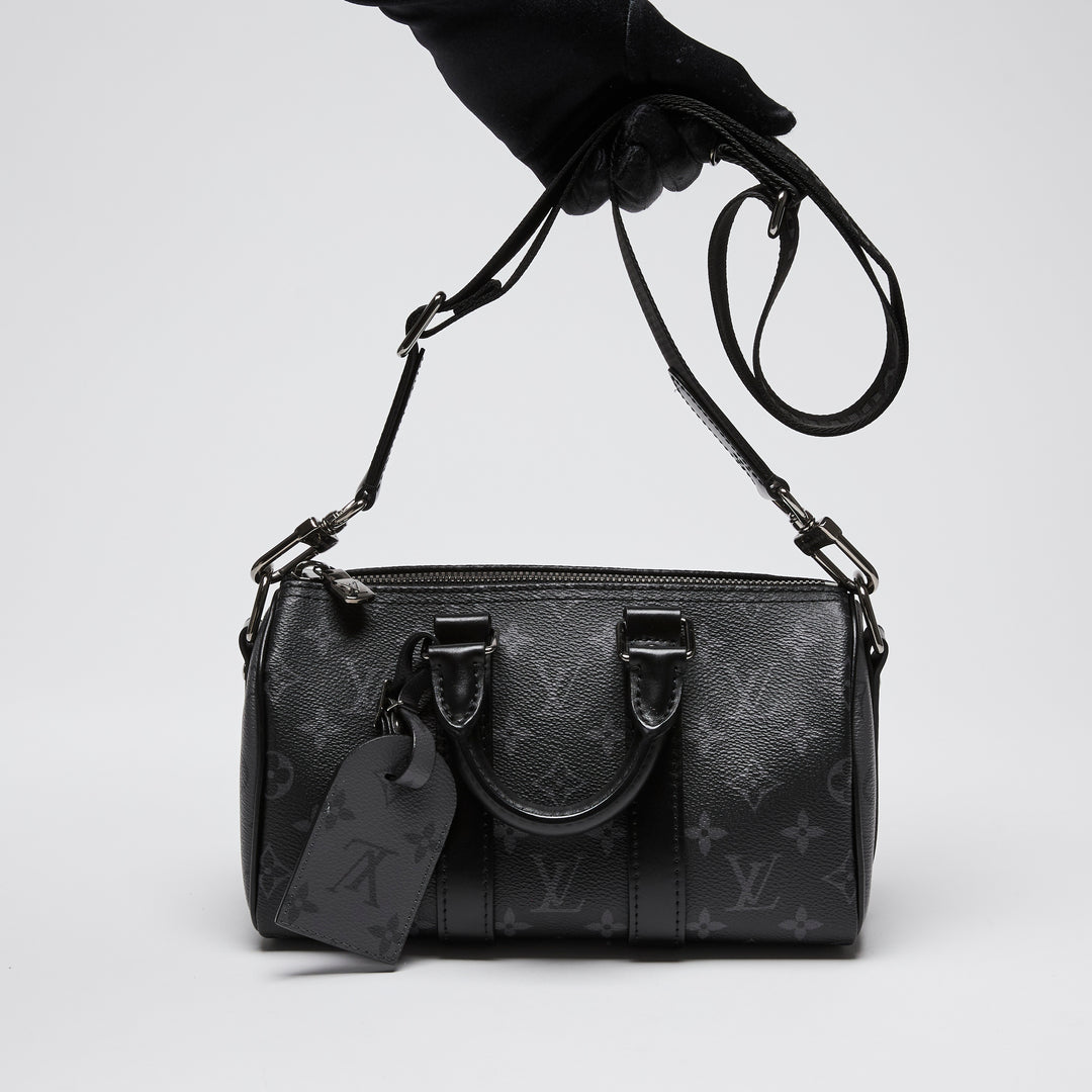 Louis Vuitton Black Monogram Eclipse Keepall Bandouliere 25