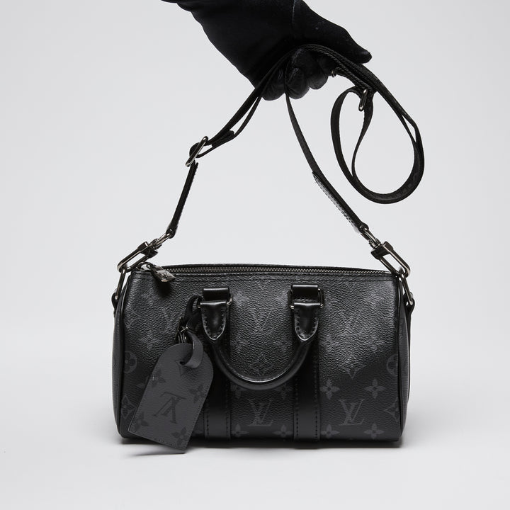 Louis Vuitton Black Monogram Eclipse Keepall Bandouliere 25