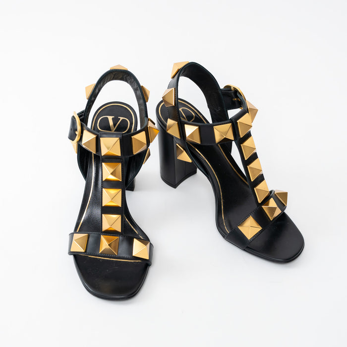 Valentino Black Block Heels with Oversized Gold Rockstud Details Size 36