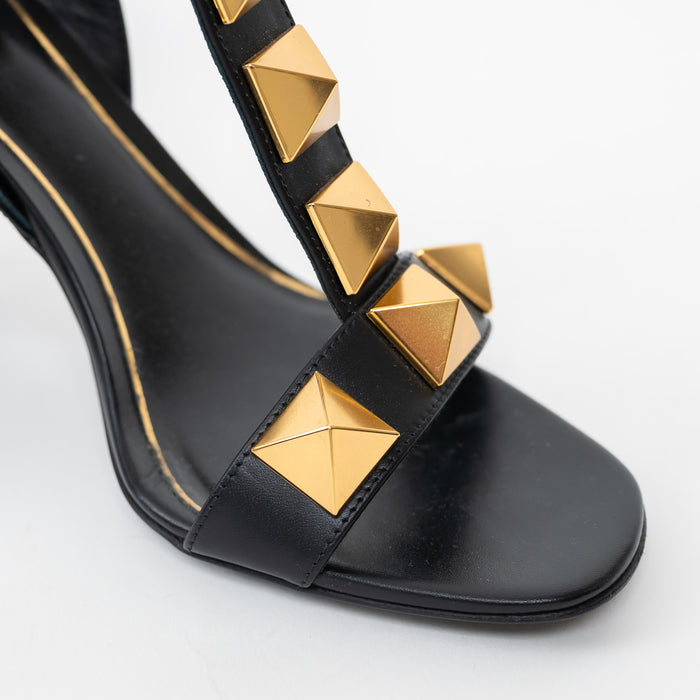Valentino Black Block Heels with Oversized Gold Rockstud Details Size 36