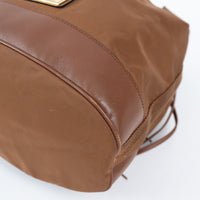 Moschino Brown Nylon and Grained Leather Bucket Bag