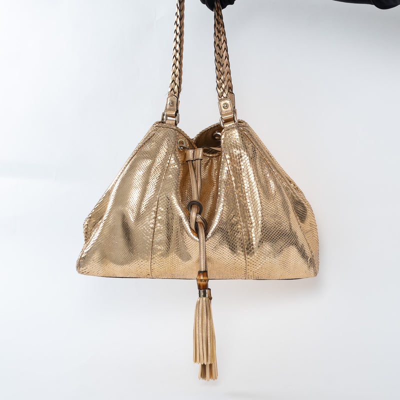 Gucci Metallic Gold Python Leather Hobo Bag
