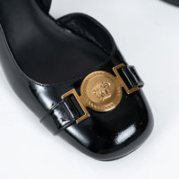Versace Black Patent Block Slingback Heels Size 39