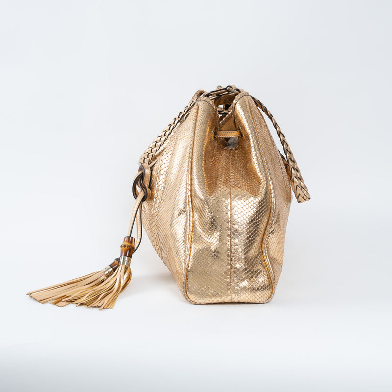 Gucci Metallic Gold Python Leather Hobo Bag