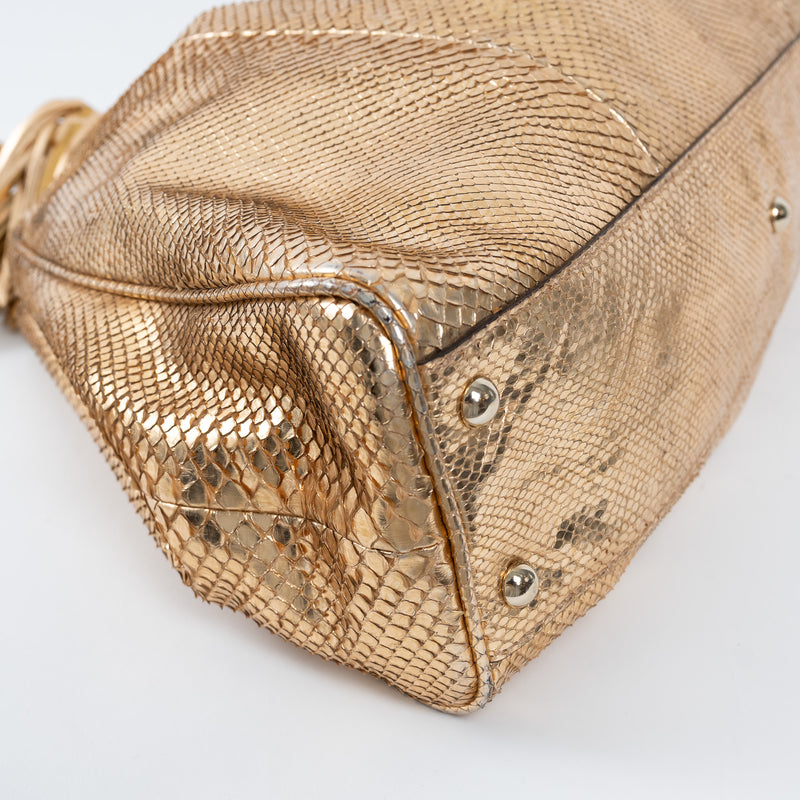 Gucci Metallic Gold Python Leather Hobo Bag